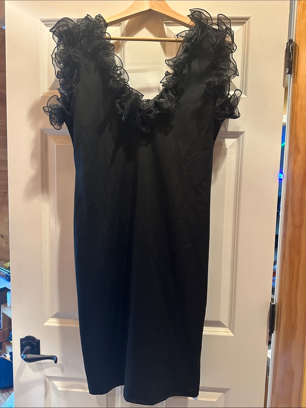 Black Ruffle-Trim Midi Dress